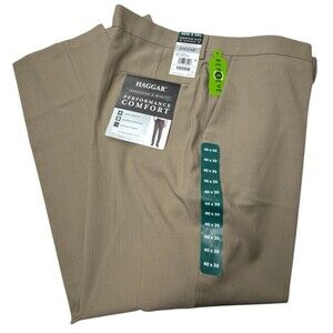Haggar Mens 40X30 Pant Khaki Dress Premium Flex Straight Fit Stretch HD70000 New